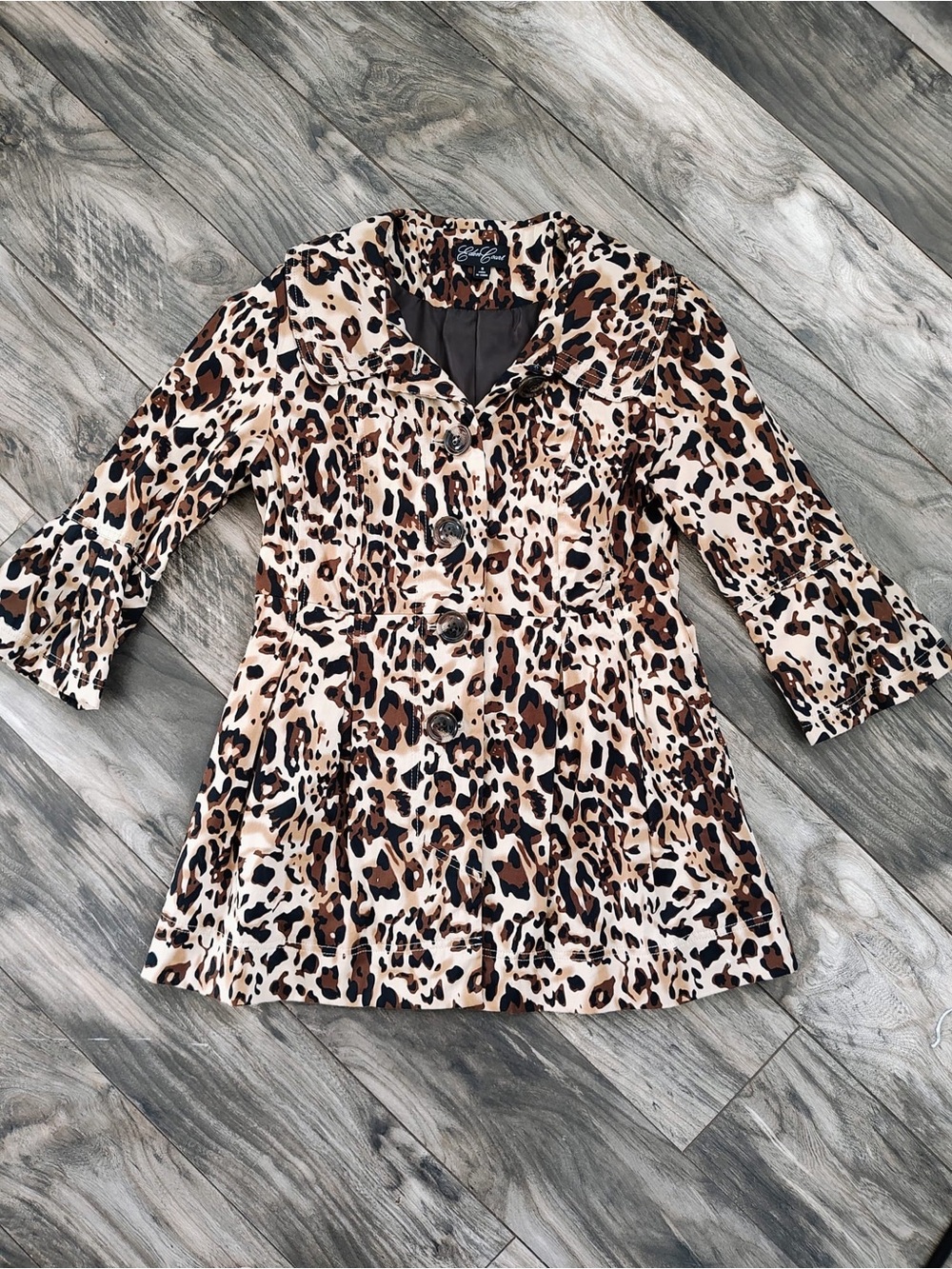 Leopard Print Button-Front Trench Coat - Brown/Black